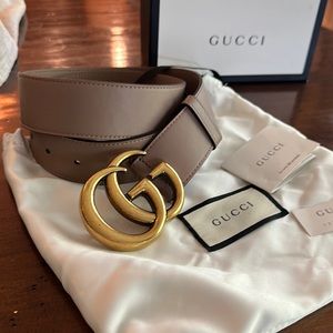 Gucci Marmont GG Belt.  Tan/Neutral with Gold Buckle